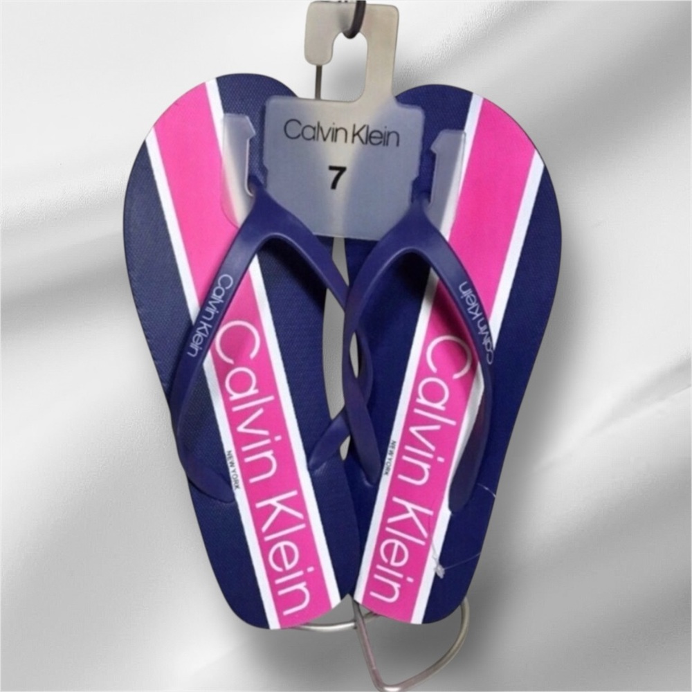 Calvin Klein Vibrant Pink and Blue Flip Flops